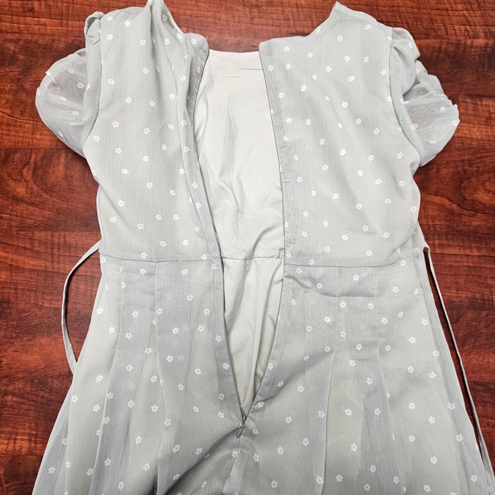 Dazy Soft Sage Green Polka Dot Puff Sleeve Maxi Dress Cottagecore Boho Women's S - Picture 4 of 11